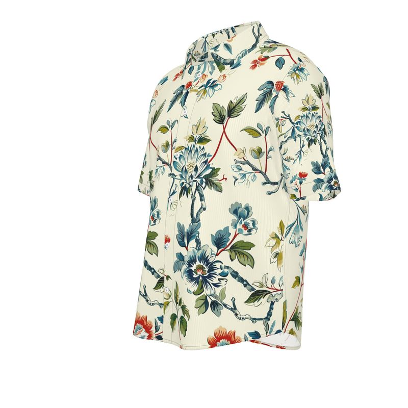 Men’s Ivory Botanical Floral Short-Sleeve Shirt | Solenriz - Rizzlly