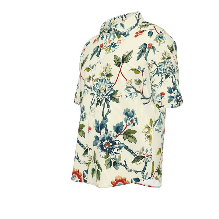 Men’s Ivory Botanical Floral Short-Sleeve Shirt | Solenriz - Rizzlly