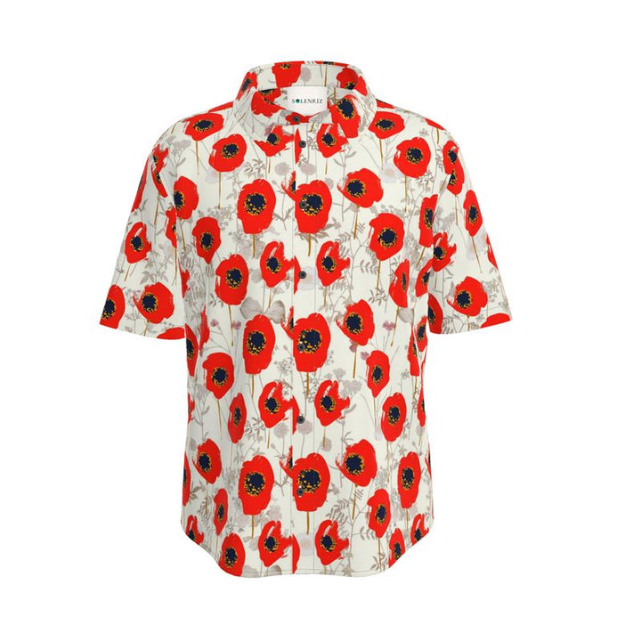 Men’s Ivory & Red Poppy Short-Sleeve Shirt | Solenriz - Rizzlly