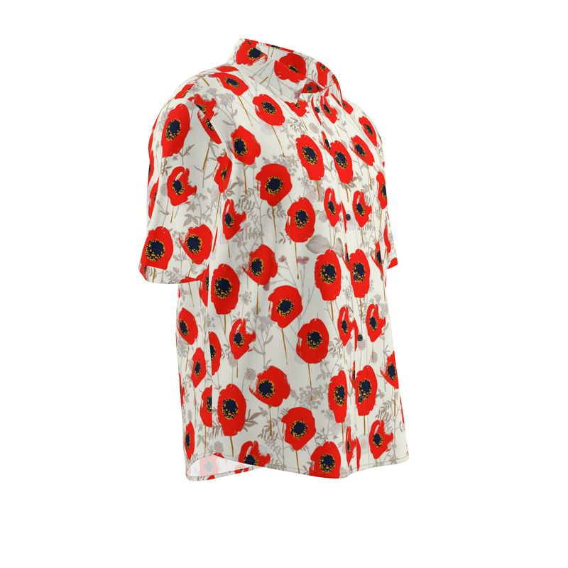 Men’s Ivory & Red Poppy Short-Sleeve Shirt | Solenriz - Rizzlly