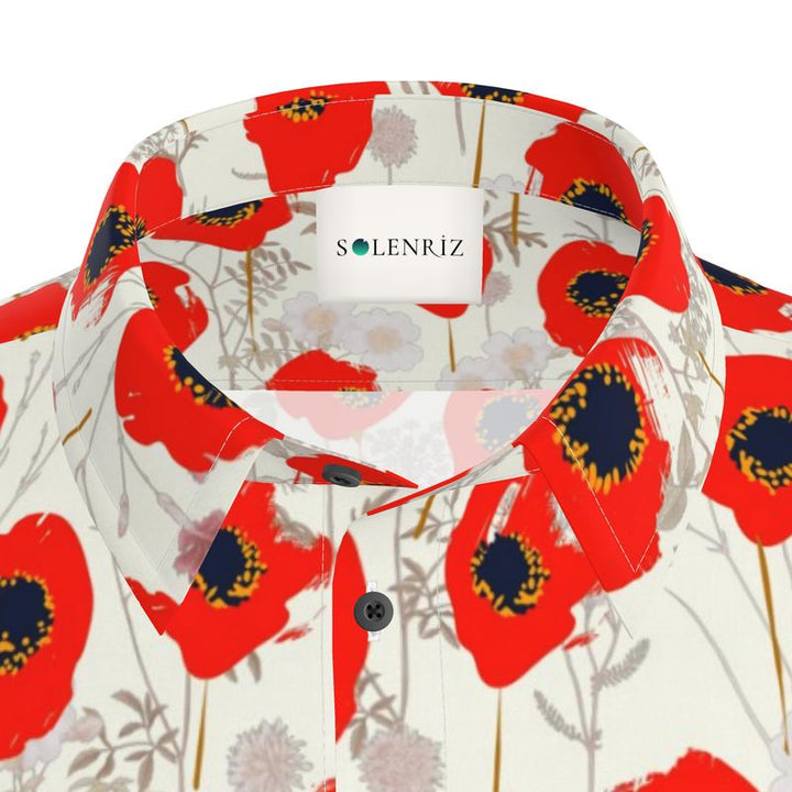 Men’s Ivory & Red Poppy Short-Sleeve Shirt | Solenriz - Rizzlly