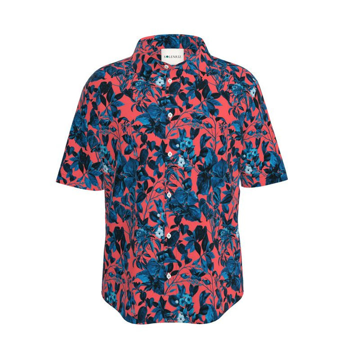 Men’s Coral & Navy Floral Short-Sleeve Shirt | Solenriz - Rizzlly