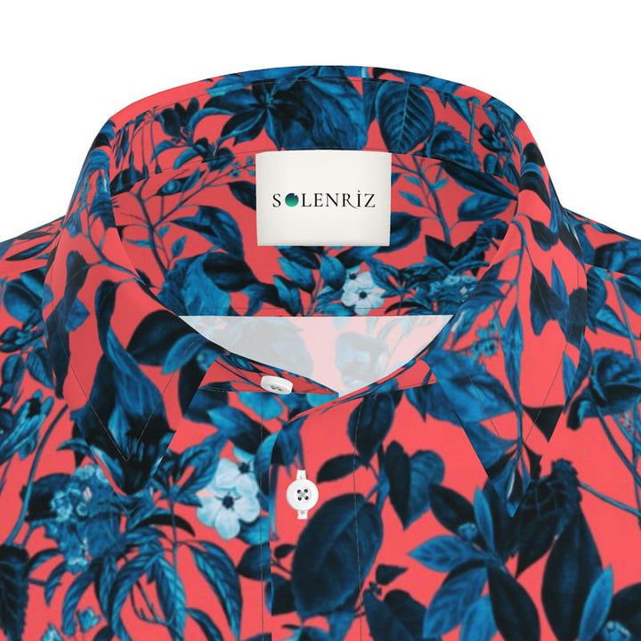Men’s Coral & Navy Floral Short-Sleeve Shirt | Solenriz - Rizzlly