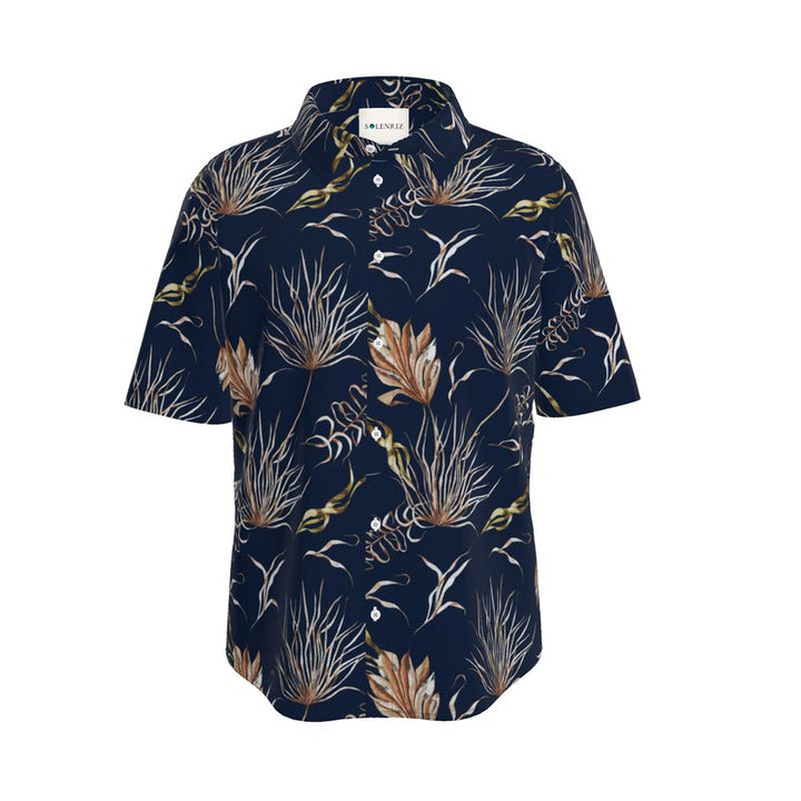 Men’s Navy & Gold Botanical Short-Sleeve Shirt | Solenriz - Rizzlly