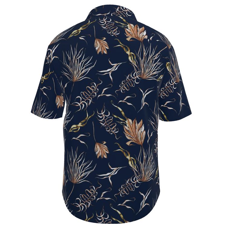 Men’s Navy & Gold Botanical Short-Sleeve Shirt | Solenriz - Rizzlly
