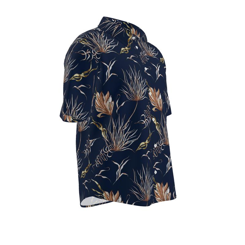 Men’s Navy & Gold Botanical Short-Sleeve Shirt | Solenriz - Rizzlly