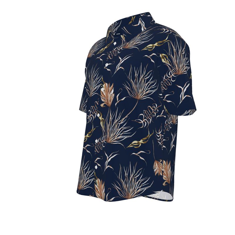 Men’s Navy & Gold Botanical Short-Sleeve Shirt | Solenriz - Rizzlly