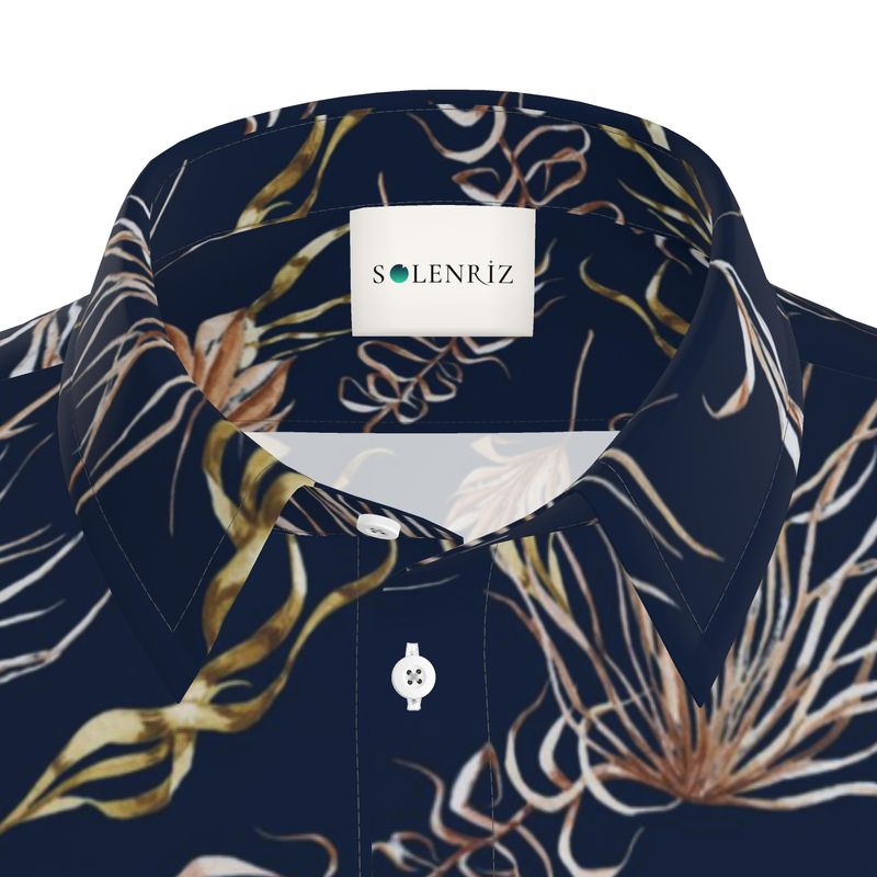 Men’s Navy & Gold Botanical Short-Sleeve Shirt | Solenriz - Rizzlly