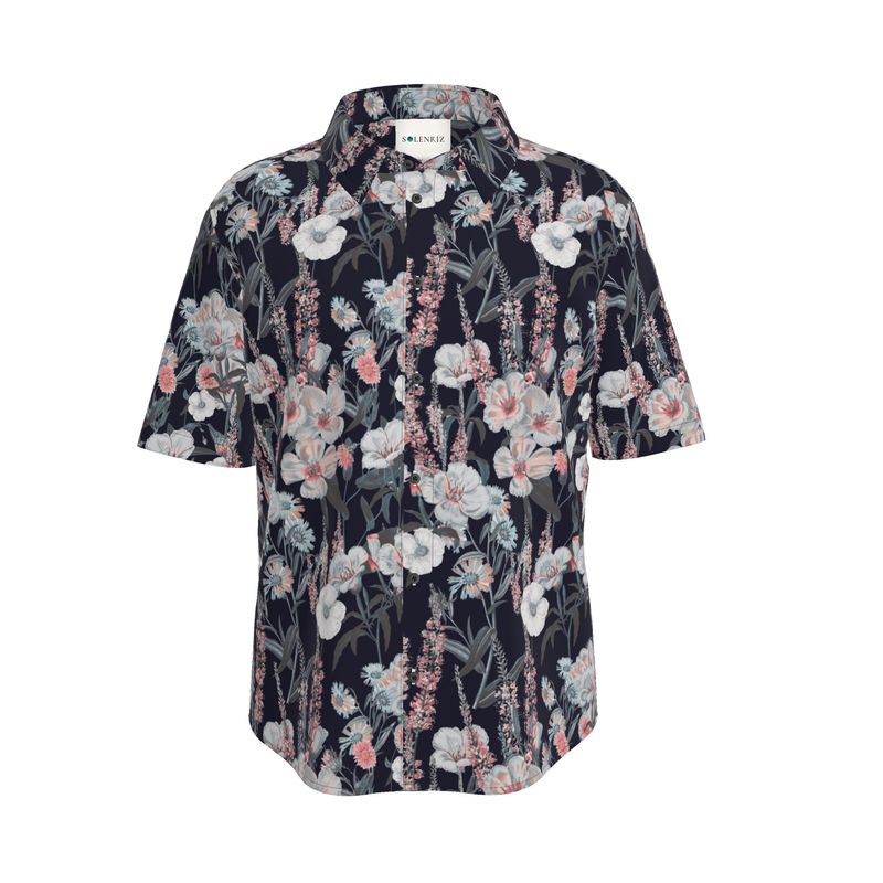 Men’s Charcoal & Blush Floral Short-Sleeve Shirt | Solenriz - Rizzlly