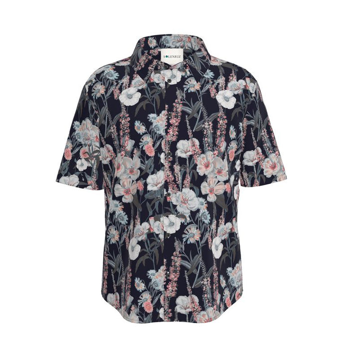 Men’s Charcoal & Blush Floral Short-Sleeve Shirt | Solenriz - Rizzlly