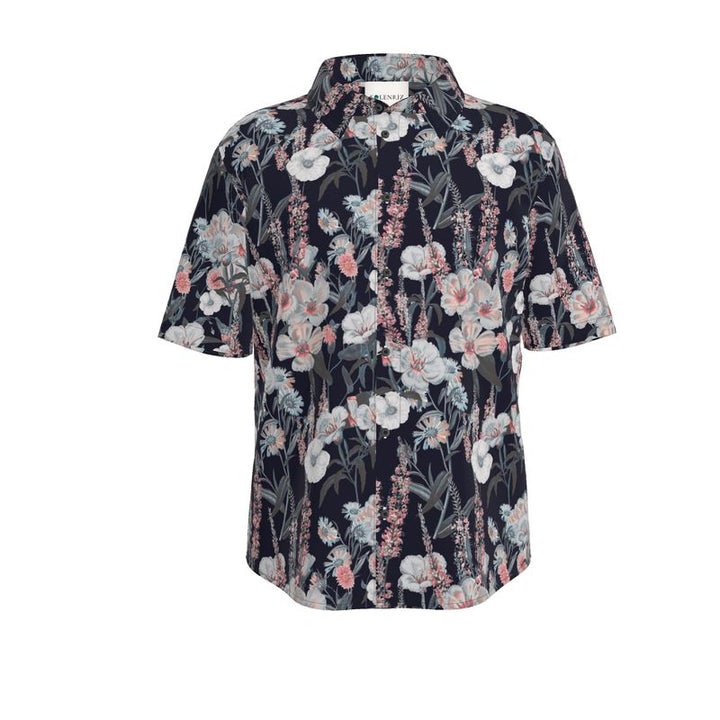 Men’s Charcoal & Blush Floral Short-Sleeve Shirt | Solenriz - Rizzlly