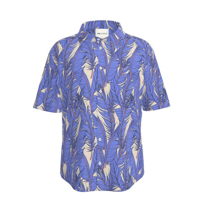 Men’s Azure Blue & Beige Leaf Short-Sleeve Shirt | Solenriz - Rizzlly