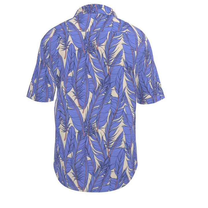 Men’s Azure Blue & Beige Leaf Short-Sleeve Shirt | Solenriz - Rizzlly