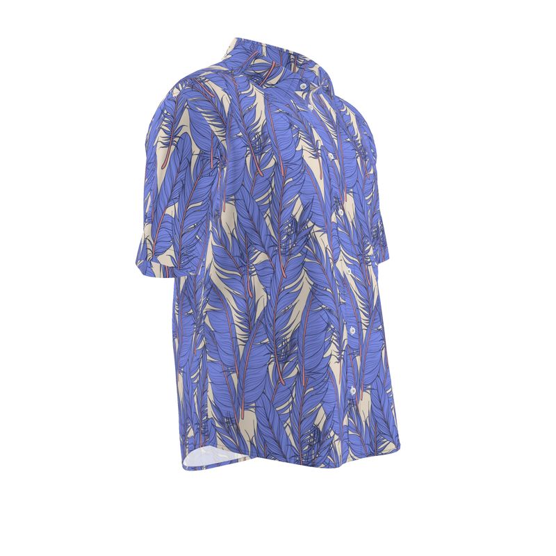 Men’s Azure Blue & Beige Leaf Short-Sleeve Shirt | Solenriz - Rizzlly