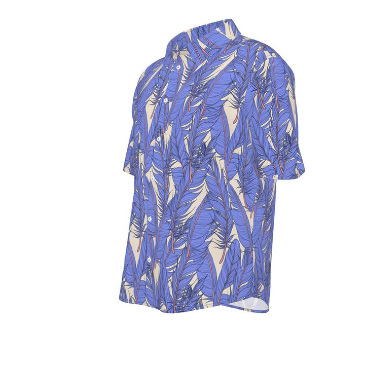 Men’s Azure Blue & Beige Leaf Short-Sleeve Shirt | Solenriz - Rizzlly