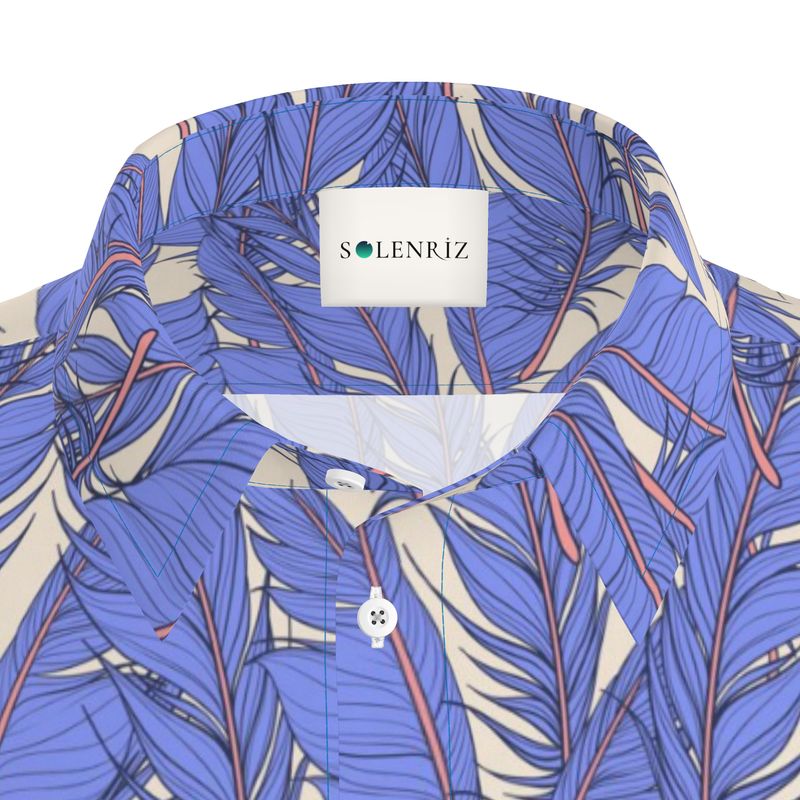 Men’s Azure Blue & Beige Leaf Short-Sleeve Shirt | Solenriz - Rizzlly