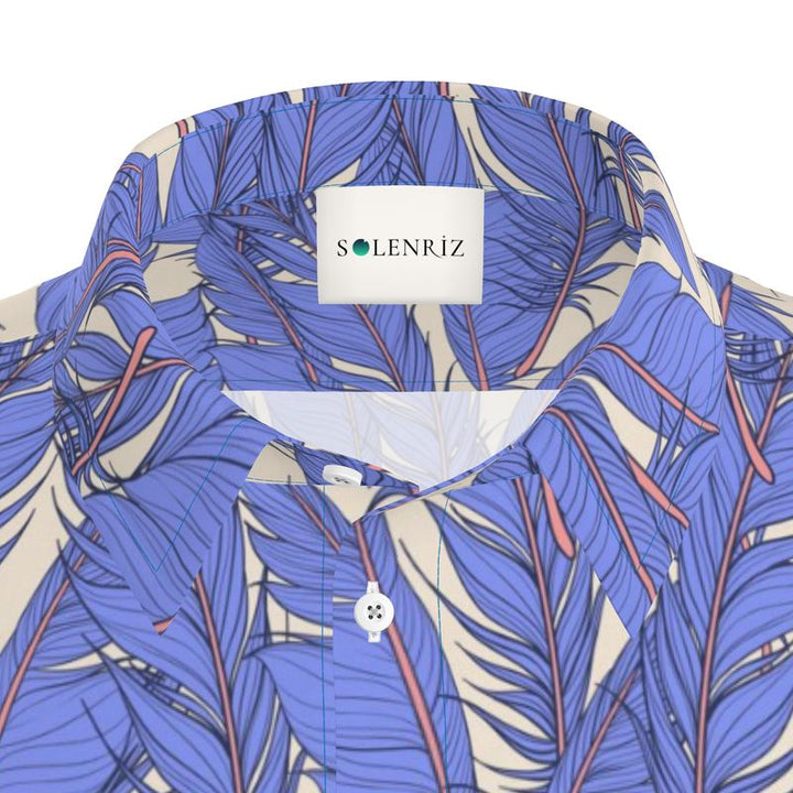 Men’s Azure Blue & Beige Leaf Short-Sleeve Shirt | Solenriz - Rizzlly