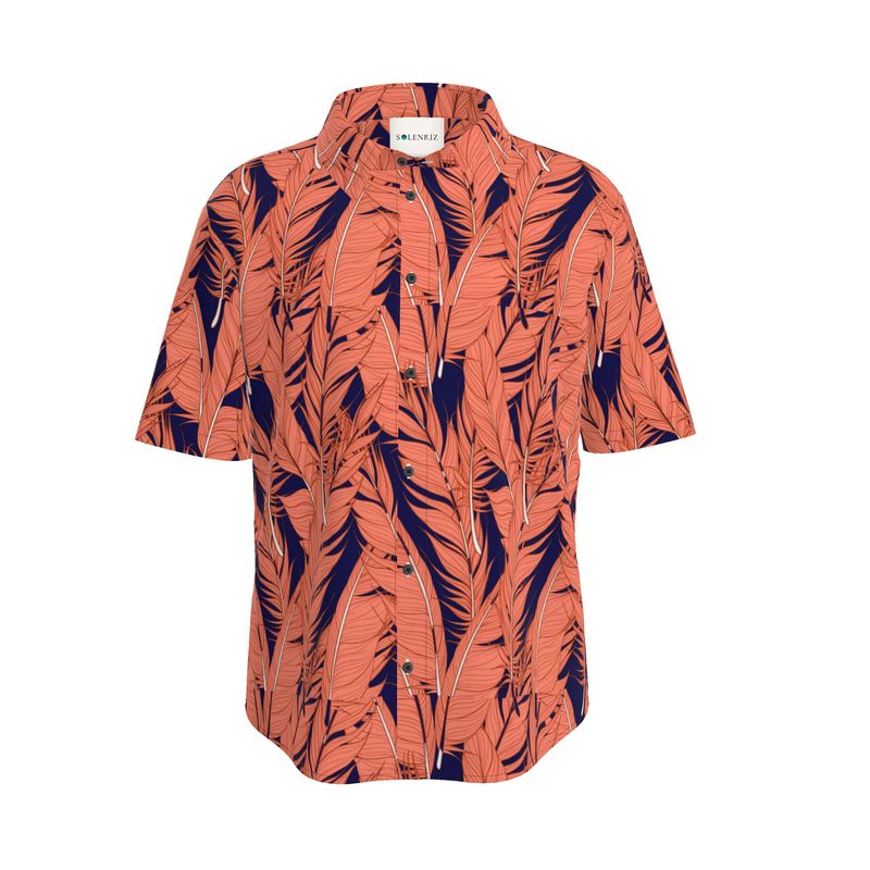 Men’s Coral & Navy Palm Leaf Short-Sleeve Shirt | Solenriz - Rizzlly
