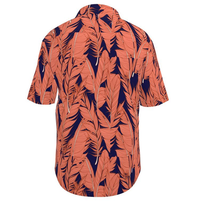 Men’s Coral & Navy Palm Leaf Short-Sleeve Shirt | Solenriz - Rizzlly