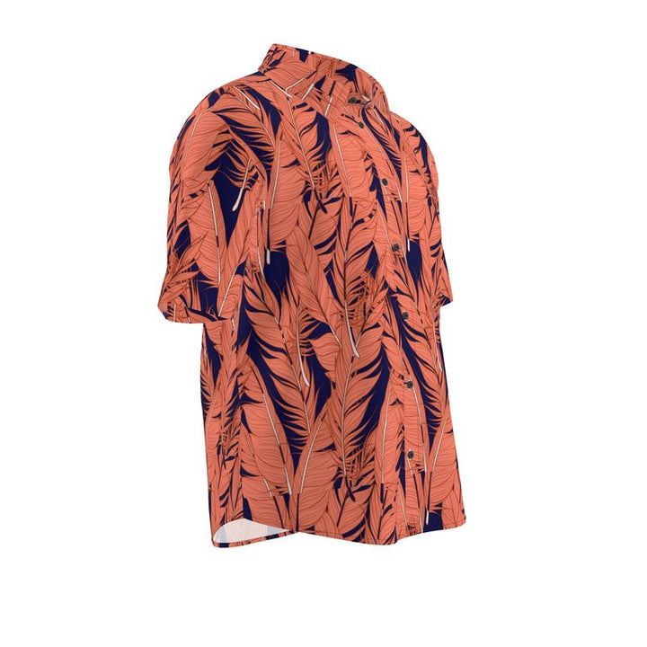 Men’s Coral & Navy Palm Leaf Short-Sleeve Shirt | Solenriz - Rizzlly
