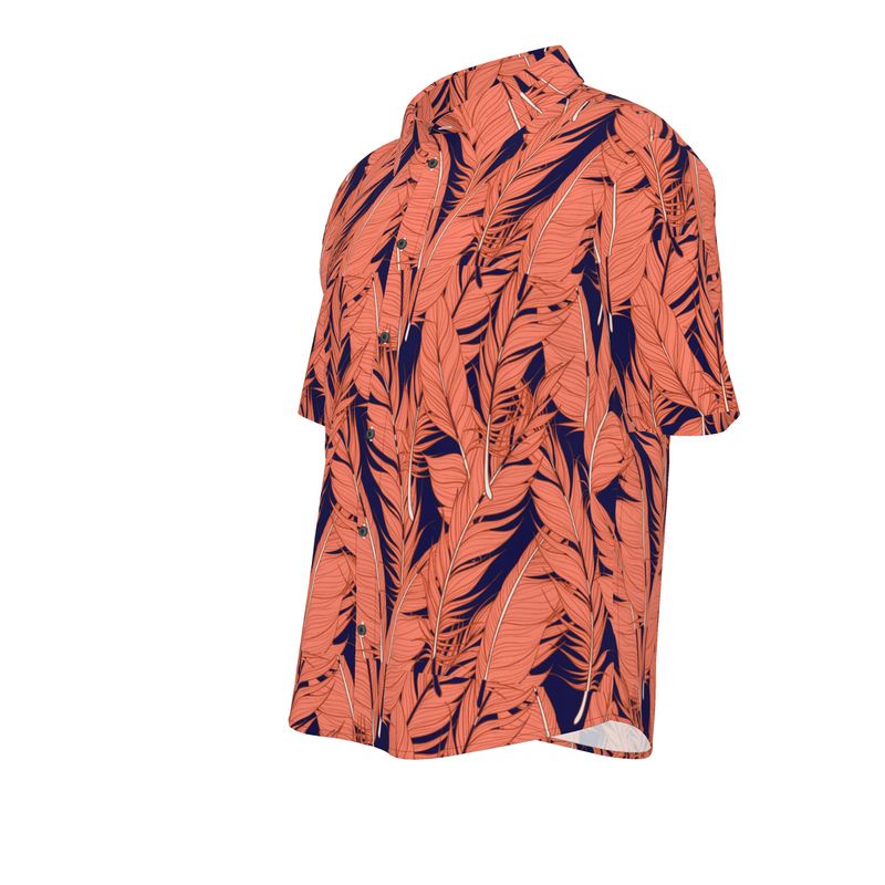 Men’s Coral & Navy Palm Leaf Short-Sleeve Shirt | Solenriz - Rizzlly
