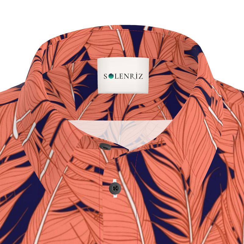 Men’s Coral & Navy Palm Leaf Short-Sleeve Shirt | Solenriz - Rizzlly