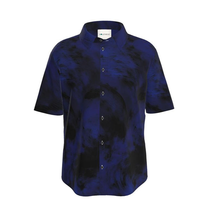 Men’s Midnight Blue & Charcoal Abstract Short-Sleeve Shirt | Solenriz - Rizzlly