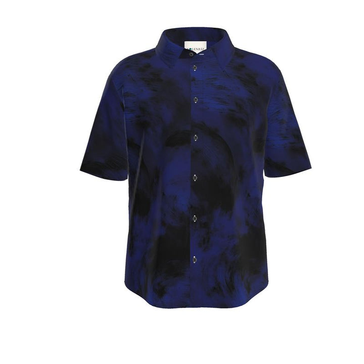 Men’s Midnight Blue & Charcoal Abstract Short-Sleeve Shirt | Solenriz - Rizzlly
