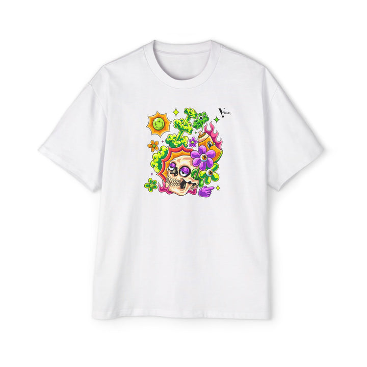 Men's Heavy Oversized Tee - Skull & Floral Design T-Shirt - Rizzlly