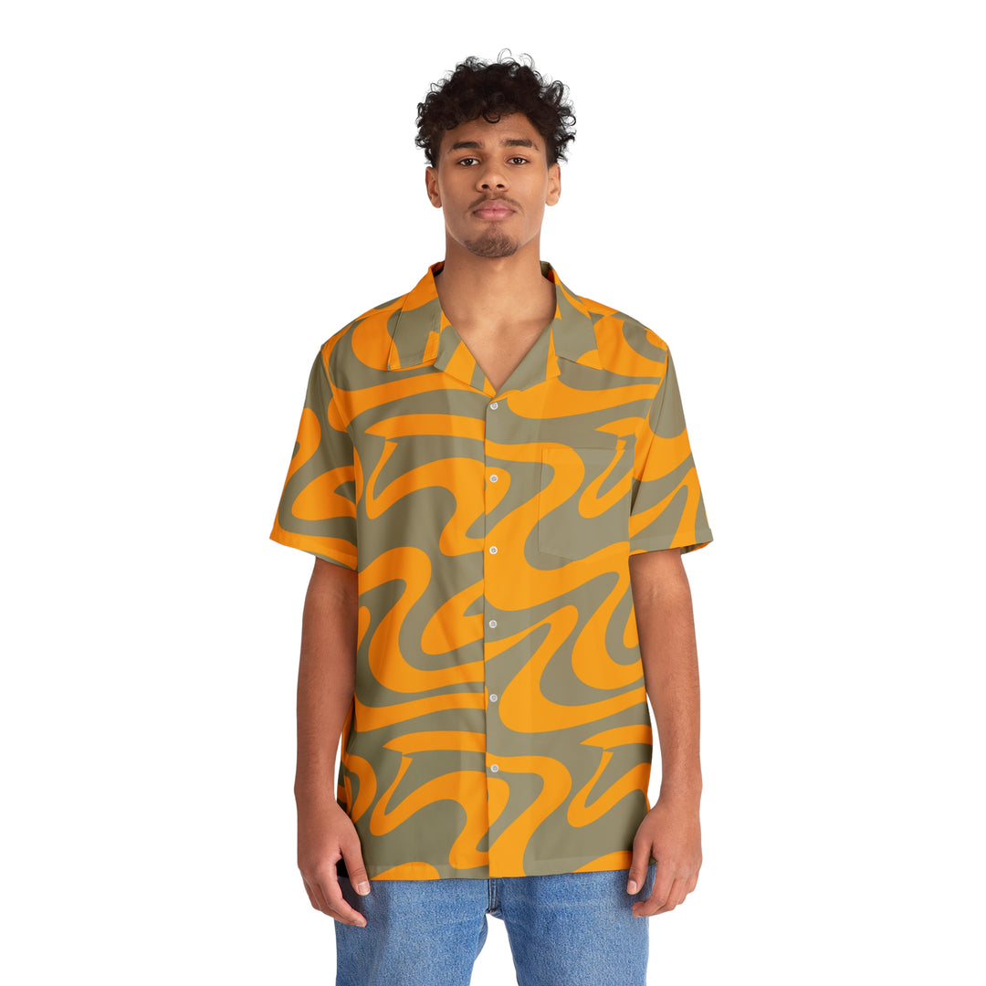 Men’s Mustard & Grey Abstract Hawaiian Shirt | Solenriz - Rizzlly