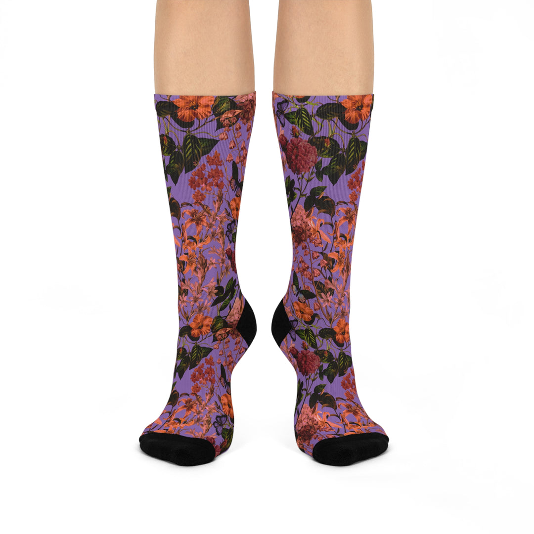 Purple Floral Crew Socks | Solenriz - Rizzlly