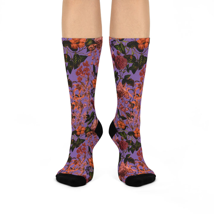 Purple Floral Crew Socks | Solenriz - Rizzlly