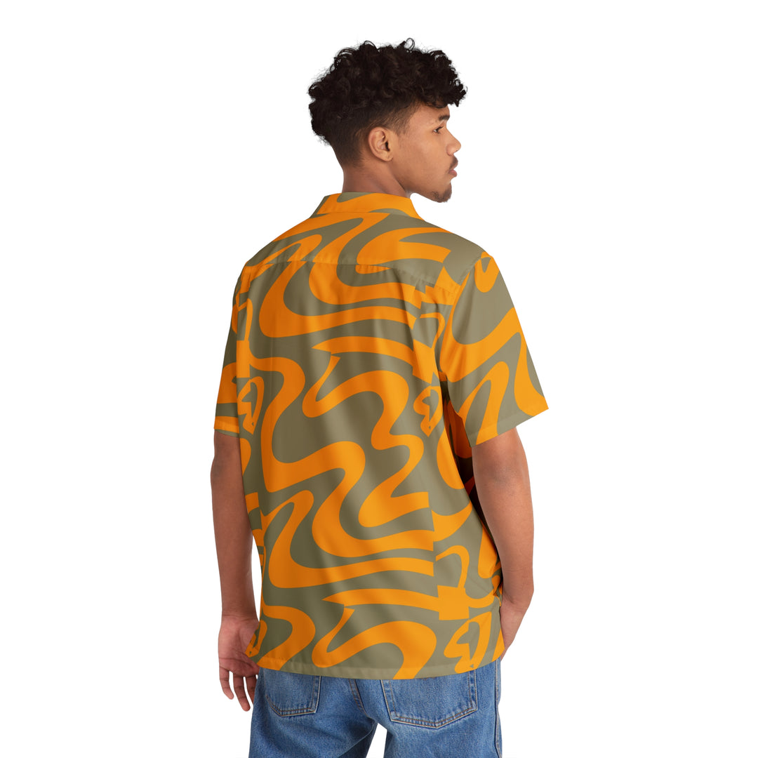 Men’s Mustard & Grey Abstract Hawaiian Shirt | Solenriz - Rizzlly